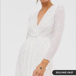 ASOS BRDIAL pleated plunge wrap wedding dress in sequin